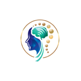 Profile silhouette with abstract brain design